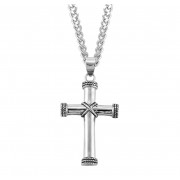 1-5/8" Sterling Silver Tube Cross w/ Rope Detailing on a 24" Chain - Boxed - Necklace 1-5/8" Sterling Silver Tube Cross w/ Rope Detailing on a 24" Chain - Boxed - Necklace