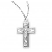 Sterling Silver Small Wide Crucfix w/Border - 18" Chain - Boxed - Necklace Sterling Silver Small Wide Crucfix w/Border - 18" Chain - Boxed - Necklace