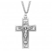 Sterling Silver Plain Crucfix w/Border - 24" Chain - Boxed - Necklace