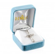Sterling Silver Crucifix with Scrolled Borders & Ray Burst Ctr - 20" Chain - Boxed - Necklace
