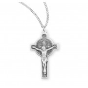 Sterling Silver Small St. Benedict Crucfix - 18" Chain - Boxed - Necklace Sterling Silver Small St. Benedict Crucfix - 18" Chain - Boxed - Necklace
