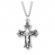 1-1/2" Sterling Silver Gothic Style Crucifix in Antique Finish, Hand Engraved on a 24" Rhodium Plated Chain - Boxed - Necklace 1-1/2" Sterling Silver Gothic Style Crucifix in Antique Finish, Hand Engraved on a 24" Rhodium Plated Chain - Boxed - Necklace