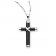 Sterling Silver Onyx Cross - 20" Chain - Boxed - Necklace