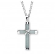Sterling Silver Genuine Aventurine Jadeite Cross 20" Chain - Boxed - Necklace