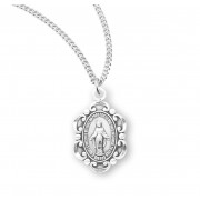 Sterling Silver Oval Fancy Edge Miraculous Medal - Necklace