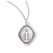 Sterling Silver Oval Fancy Edge Miraculous Medal - Necklace