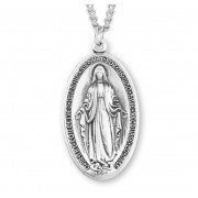 Sterling Silver Medal Oval Miraculous 24" Chain - Boxed - Necklace