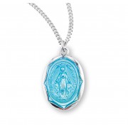 Sterling Silver Blue Enamel Oval Miraculous 18" Chain - Boxed - Necklace