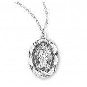 Sterling Silver Medal Oval Scalloped Edge Miraculous 18" Chain - Boxed - Necklace