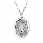 Sterling Silver Miraculous Medal in Oval Scalloped Border on 24" Chain - Boxed - Necklace Sterling Silver Miraculous Medal in Oval Scalloped Border on 24" Chain - Boxed - Necklace
