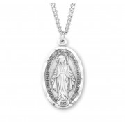 Sterling Silver Oval Spanish Miraculous Medal 24" Chain - Boxed - Necklace