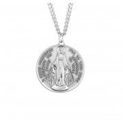 Sterling Silver Round Contemporary Miraculous Medal w/27" Chain - Boxed - Necklace