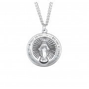 Sterling Silver 1.3" Large Round Miraculaous Medal-27" Chain - Boxed - Necklace