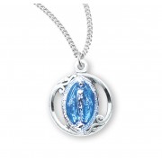 Sterling Silver Blue Enameled Miraculous Medal - Necklace