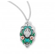 Sterling Silver Miraculous Medal in a Flower Frame w/Blue Enamel, on a 18" Chain - Boxed - Necklace Sterling Silver Miraculous Medal in a Flower Frame w/Blue Enamel, on a 18" Chain - Boxed - Necklace