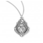 Sterling Silver Miraculous Medal with Art Deco Arched Border w/18" Chain - Boxed - Necklace Sterling Silver Miraculous Medal with Art Deco Arched Border w/18" Chain - Boxed - Necklace