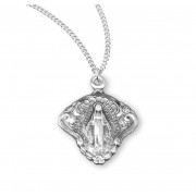 Sterling Silver Miraculous Medal with Baroque Scrolling Border - Necklace Sterling Silver Miraculous Medal with Baroque Scrolling Border - Necklace