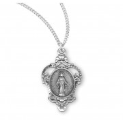 Sterlng Silver Miraculous Medal in a Flower Basket Frame Border w/18" Chain - Boxed - Necklace Sterlng Silver Miraculous Medal in a Flower Basket Frame Border w/18" Chain - Boxed - Necklace