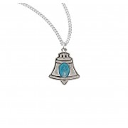 Sterling Silver Bell Miraculous Medal w/Blue Enamel w/18" Chain - Boxed - Necklace