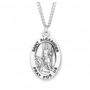 Sterling Silver Large Oval St Alexander - 24" Chain - Boxed - Necklace