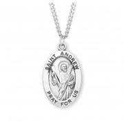 Sterling Silver Large Oval St Andrew - 24" Chain - Boxed - Necklace