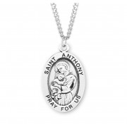 Sterling Silver Large Oval St Anthony - 24" Chain - Boxed - Necklace
