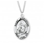 Sterling Silver Large Oval St Augustine- 24" Chain - Boxed - Necklace