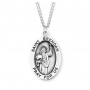 Sterling Silver Large Oval St Brendan - 24" Chain - Boxed - Necklace