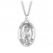 Sterling Silver Large Oval St David - 24" Chain - Boxed - Necklace