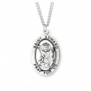 Sterling Silver Large Oval St Edward- 24" Chain - Boxed - Necklace
