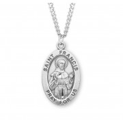 Sterling Silver Large Oval St Francis - 24" Chain - Boxed - Necklace