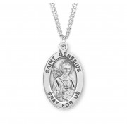 Sterling Silver Large Oval St Genesius - 24" Chain - Boxed - Necklace