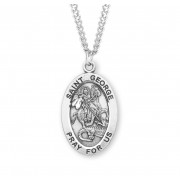 Sterling Silver Large Oval St George - 24" Chain - Boxed - Necklace