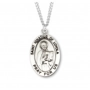 Sterling Silver Large Oval St Ignatius of Loyola 24" Chain - Boxed - Necklace