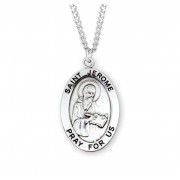 Sterling Silver Large Oval St Jerome 24" Chain - Boxed - Necklace