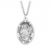 Sterling Silver Large Oval St John The Baptist *24" Chain - Boxed - Necklace