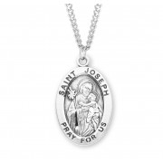Sterling Silver Large Oval St Joseph - 24" Chain - Boxed - Necklace