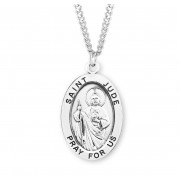 Sterling Silver Large Oval St Jude *24" Chain - Boxed - Necklace