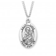 Sterling Silver Large Oval St Luke *24" Chain - Boxed - Necklace