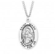 Sterling Silver Large Oval St Mark *24" Chain - Boxed - Necklace