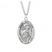 Sterling Silver Large Oval St Matthew *24" Chain - Boxed - Necklace