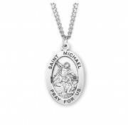 Sterling Silver Large Oval St Michael - 24" Chain - Boxed - Necklace
