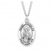 Sterling Silver Large Oval St Nicholas *24" Chain - Boxed - Necklace