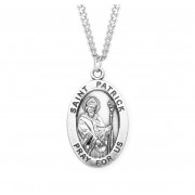 Sterling Silver Large Oval St Patrick *24" Chain - Boxed - Necklace