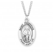 Sterling Silver Large Oval St Peregrine *24" Chain - Boxed - Necklace