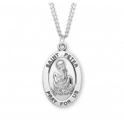 Sterling Silver Large Oval St Peter *24" Chain - Boxed - Necklace