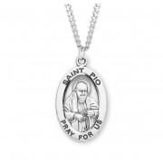 Sterling Silver Large Oval St Padre Pio *24" Chain - Boxed - Necklace