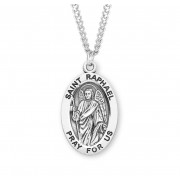 Sterling Silver Large Oval St Raphael *24" Chain - Boxed - Necklace