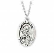 Sterling Silver Large Oval St Roch W/ 24" Chain - Boxed - Necklace
