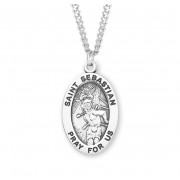 Sterling Silver Large Oval St Sebastian *24" Chain - Boxed - Necklace